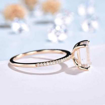Emerald Cut Rainbow Moonstone Diamond Engagement Ring side