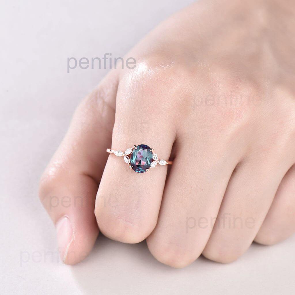 Oval Cut Vintage Alexandrite Nadia Engagement Ring hand