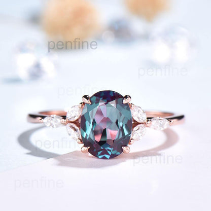Oval Cut Vintage Alexandrite Engagement Ring