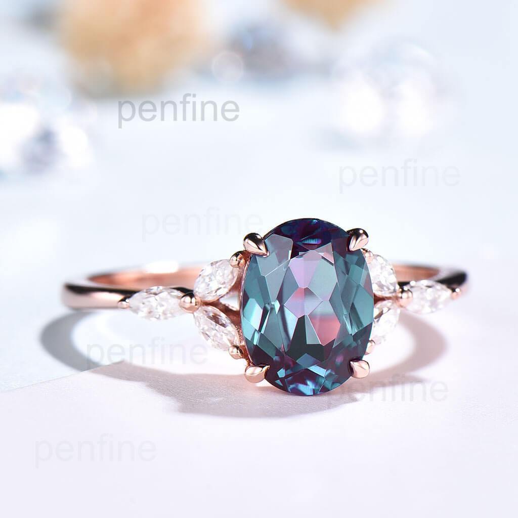 Oval Cut Vintage Alexandrite Nadia Engagement Ring rose gold