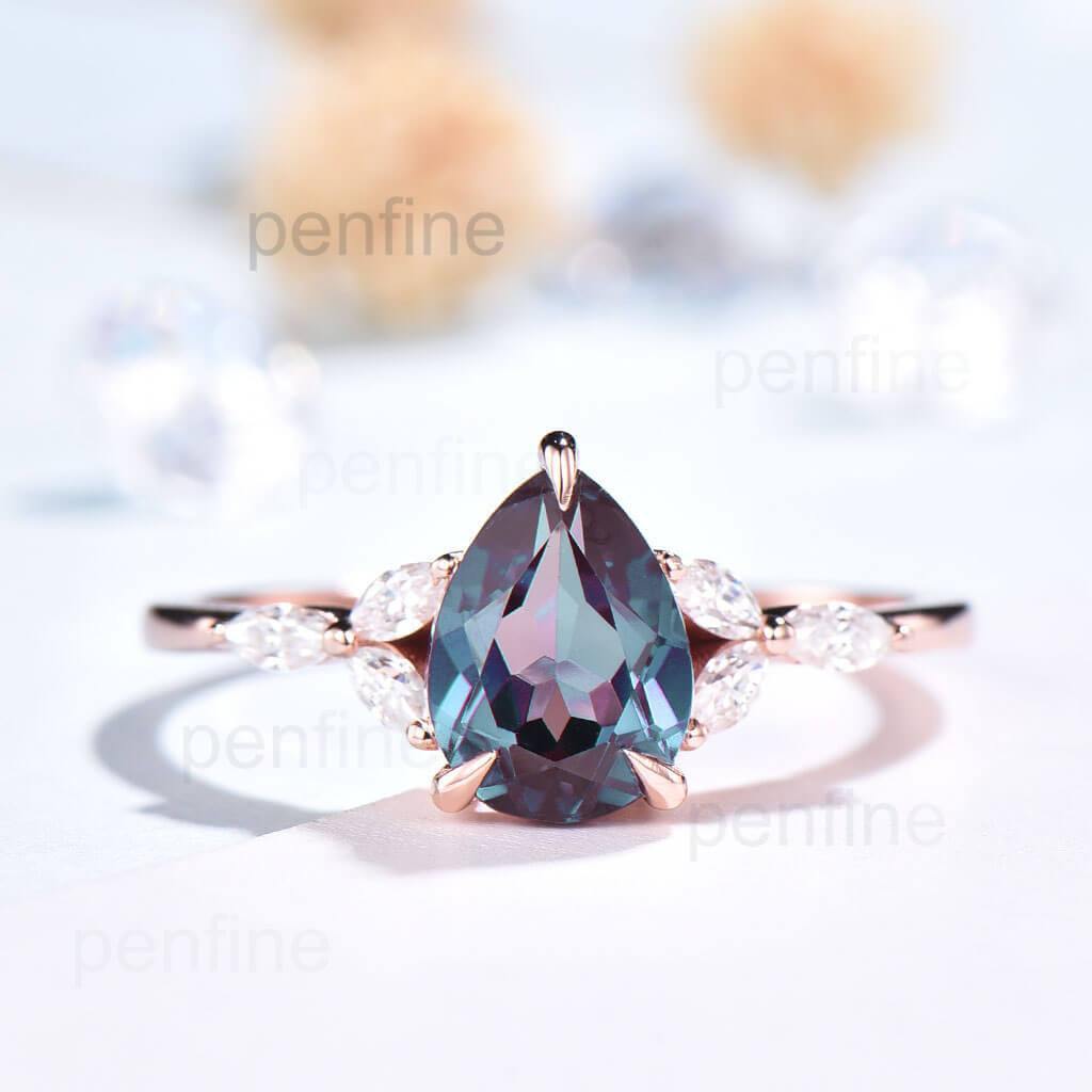 Vintage pear shaped alexandrite engagement ring