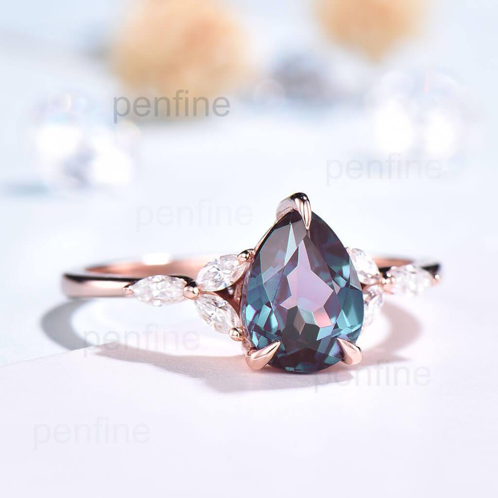 pear shaped alexandrite engagement ringrose gold