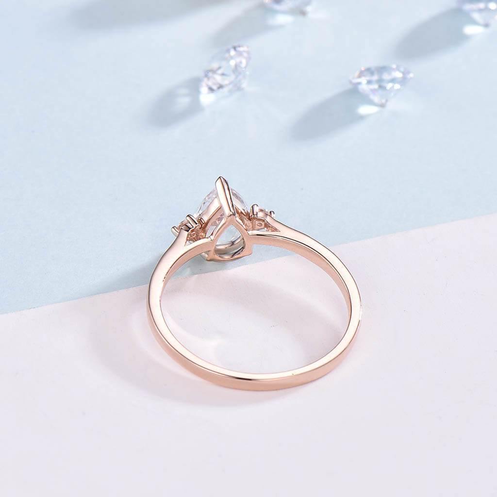 Three Stone Rainbow Pear Shaped Moonstone Engagement Ring Elle Rose Gold - PENFINE