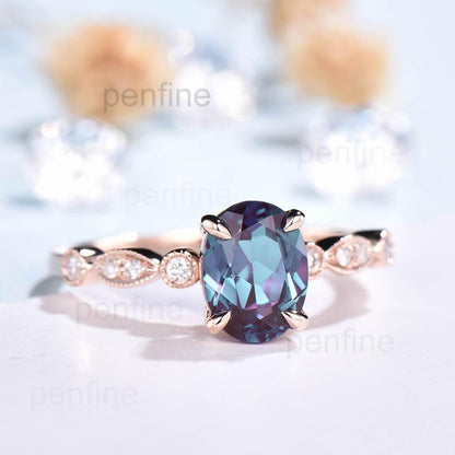 Art Deco Alexandrite Tiara Diamond Engagement Ring - PENFINE