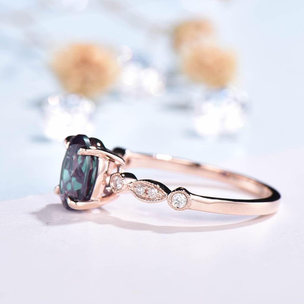 Art Deco Alexandrite Tiara Diamond Engagement Ring - PENFINE
