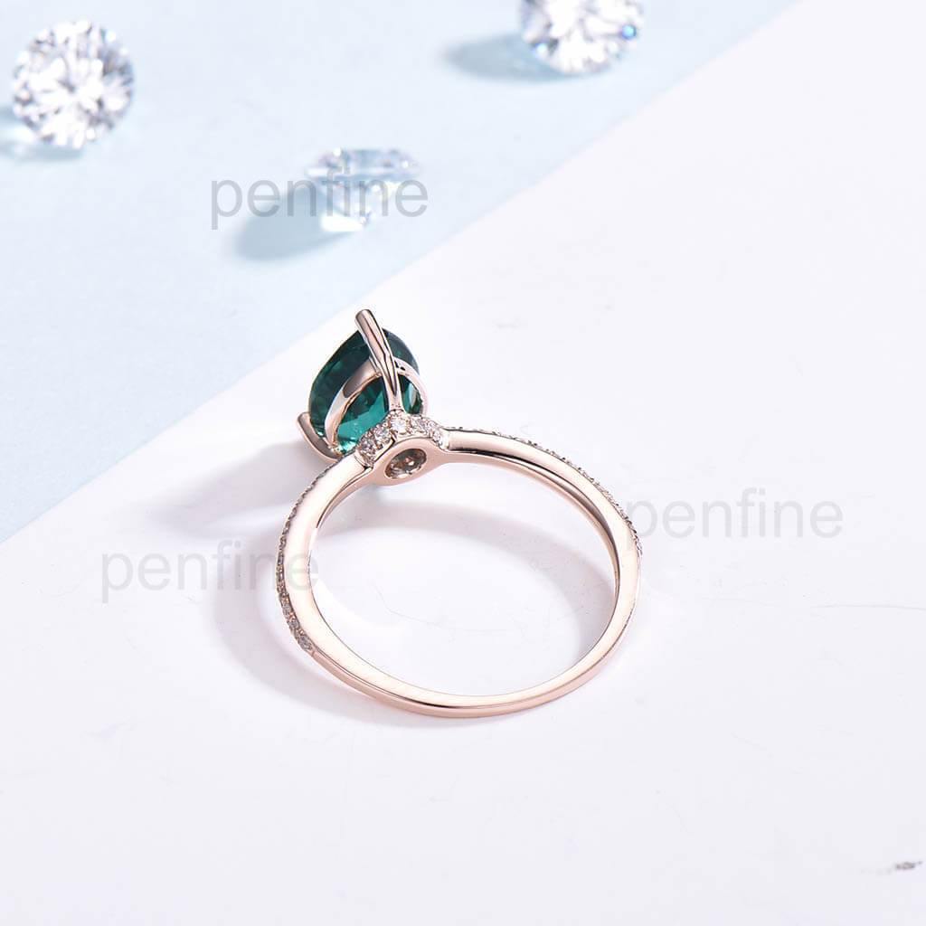 Pear Shaped Alexandrite/Emerald Diamond Engagement Ring Basket Prong - PENFINE