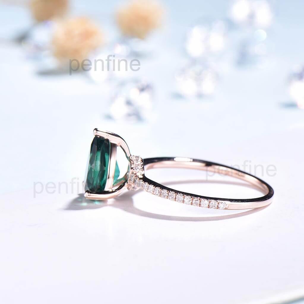 Pear Shaped Alexandrite/Emerald Diamond Engagement Ring Basket Prong - PENFINE