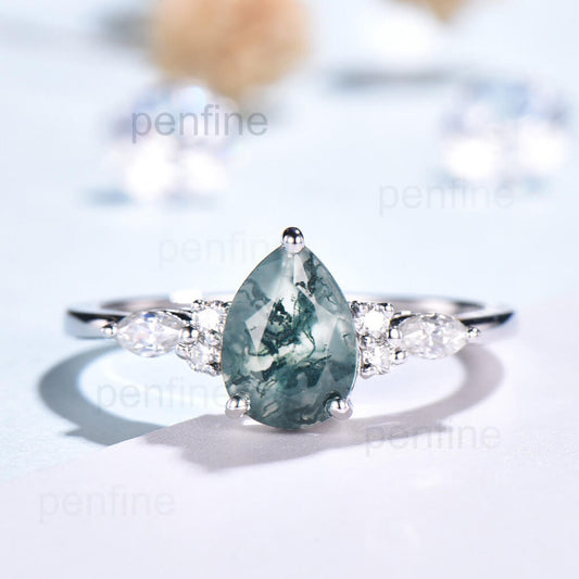 Moss agate engagement ring