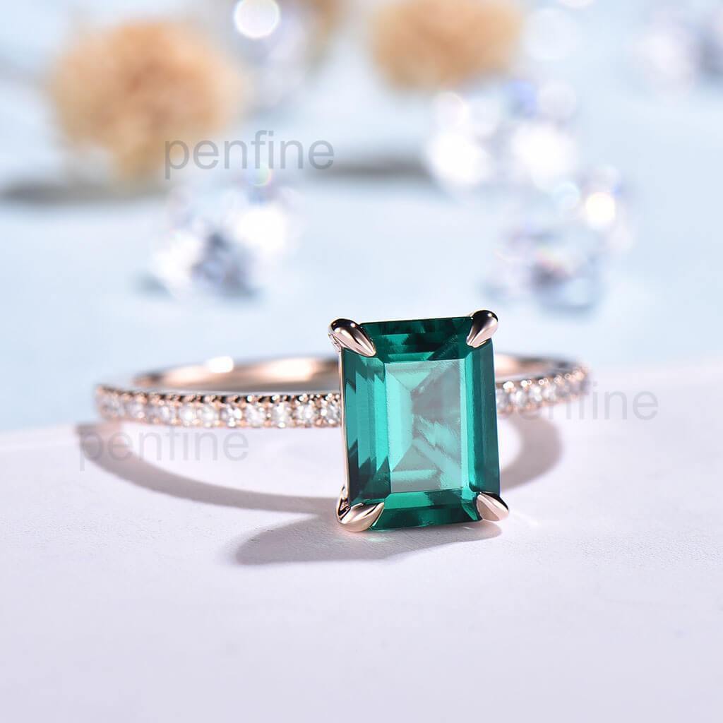 Emerald Cut Emerald Demi Diamond Engagement Ring - PENFINE