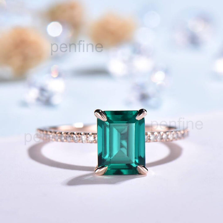 Emerald Cut Emerald Demi Diamond Engagement Ring - PENFINE