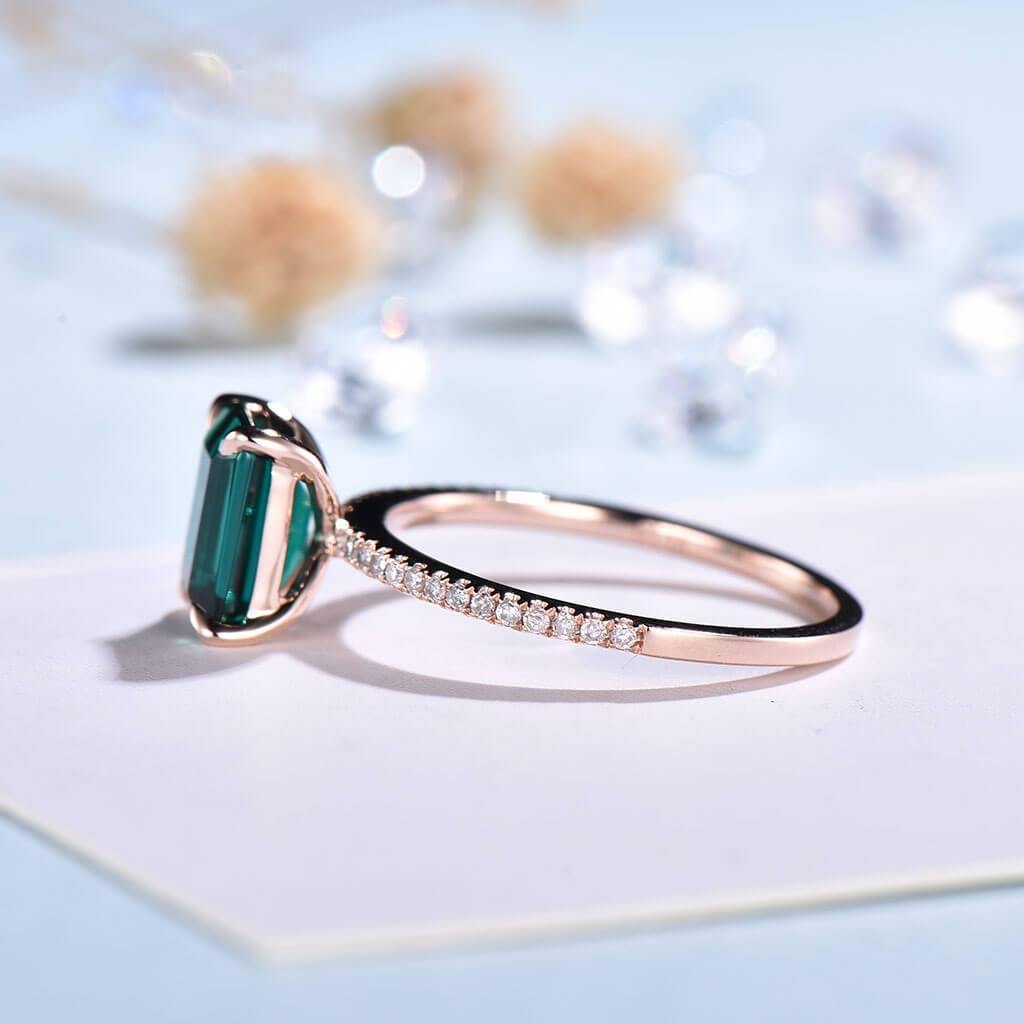 Emerald Cut Emerald Demi Diamond Engagement Ring - PENFINE