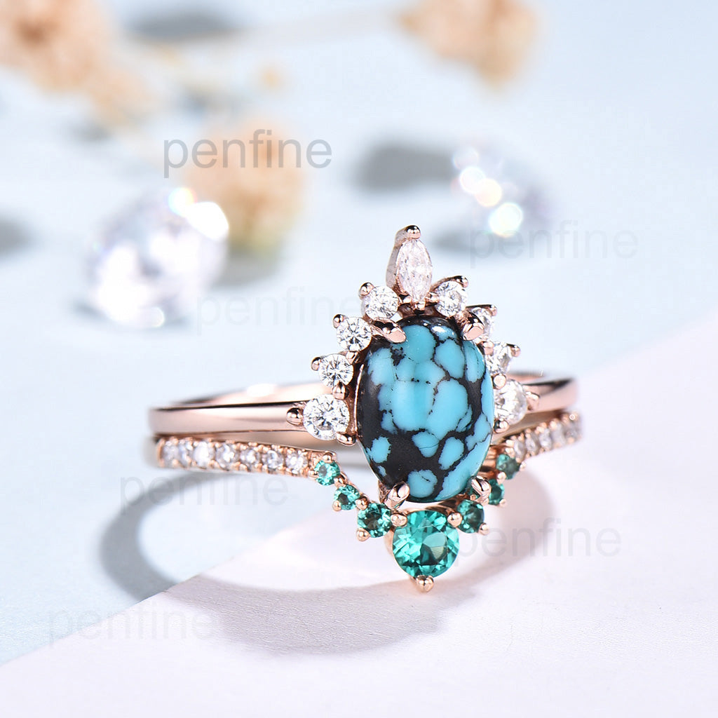 turquoise engagement ring set