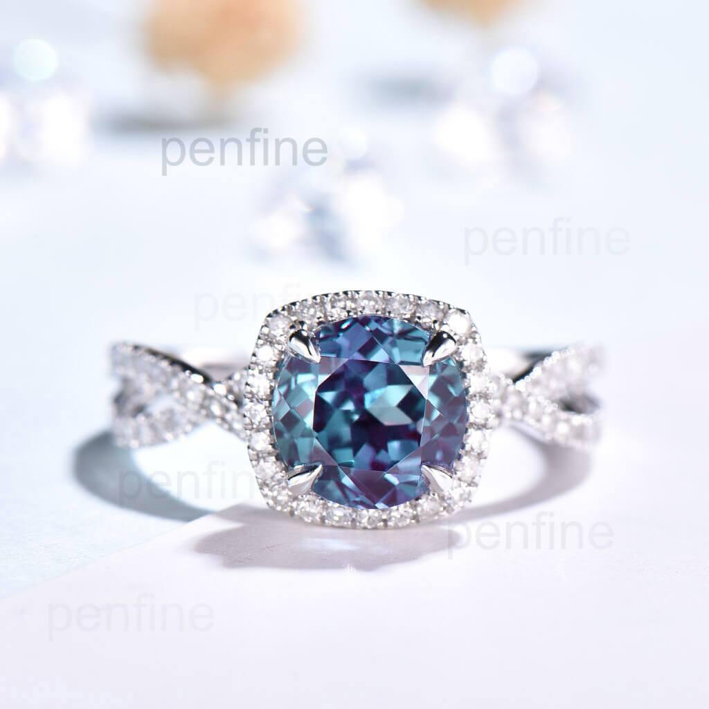 white gold alexandrite engagement ring