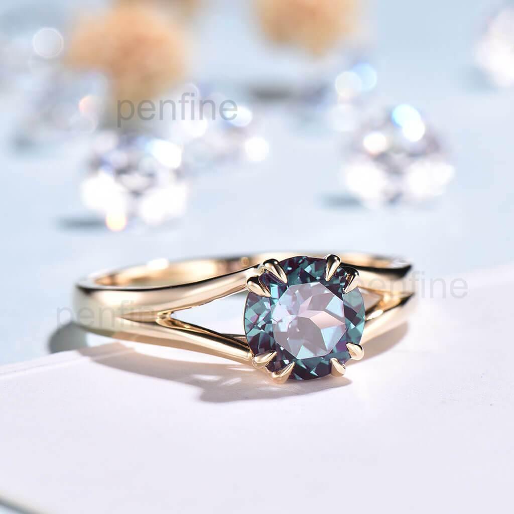 Split Shank Alexandrite Engagement Ring Reverie Solitaire 8 Prongs - PENFINE