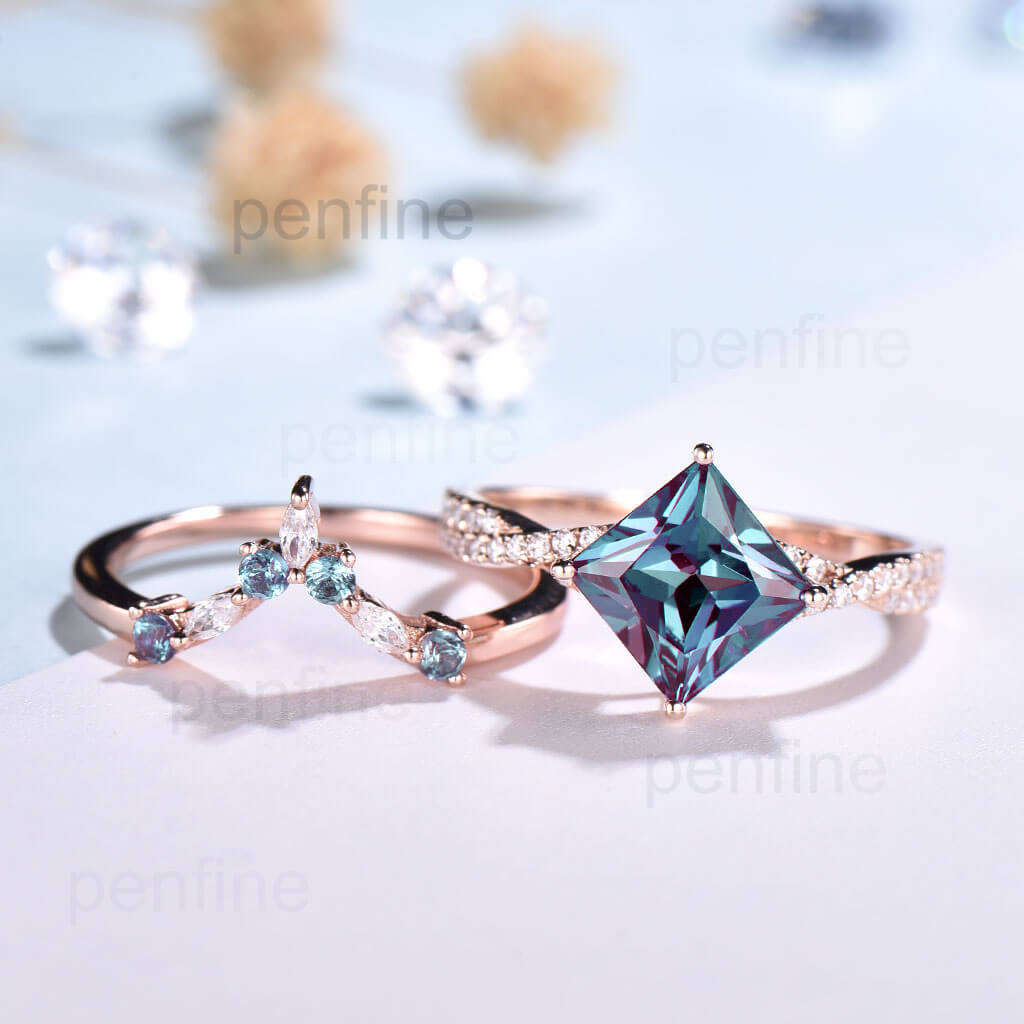 Princess Cut Alexandrite Engagement Ring 