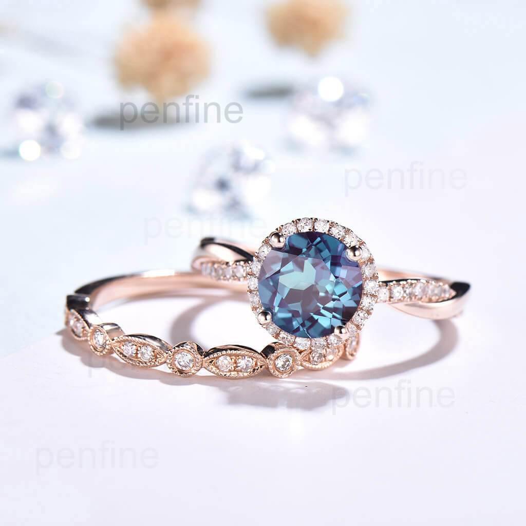 Alexandrite Bridal Set Rose Gold