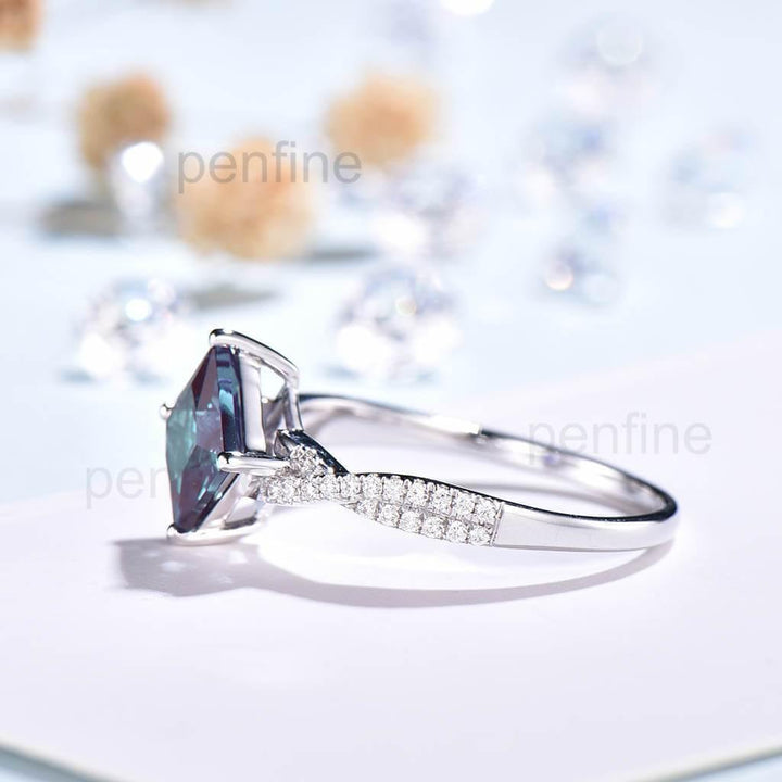 Infinity Princess Cut Alexandrite Moissanite Engagement Ring Unique - PENFINE