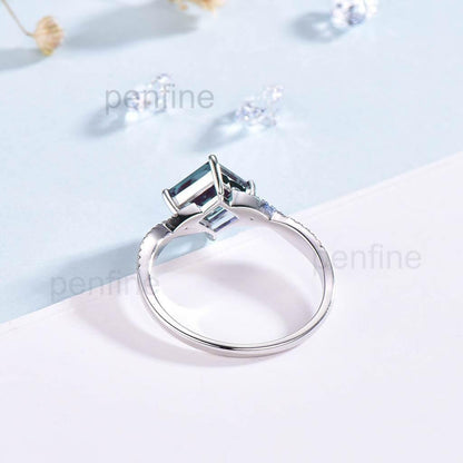 Infinity Princess Cut Alexandrite Moissanite Engagement Ring Unique - PENFINE
