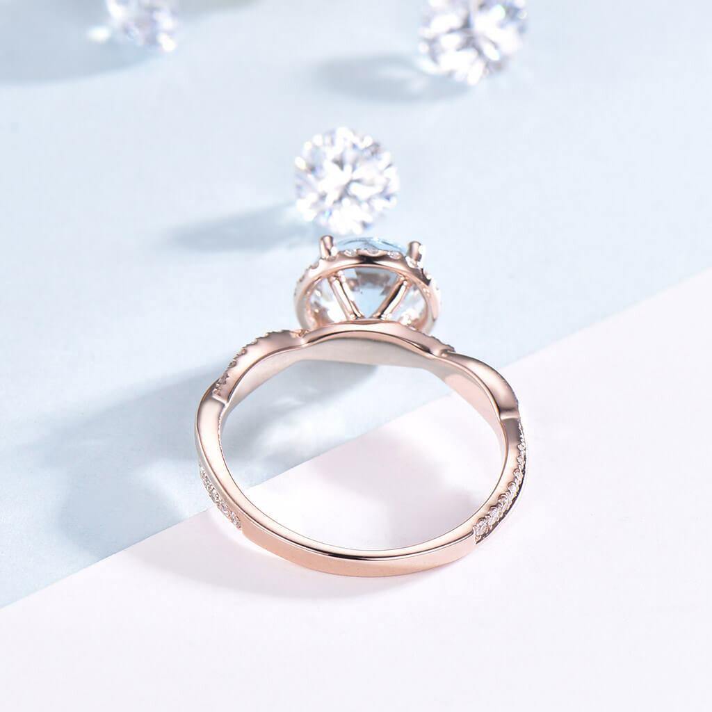 Twisted Aquamarine Enggament Ring Halo Diamond - PENFINE