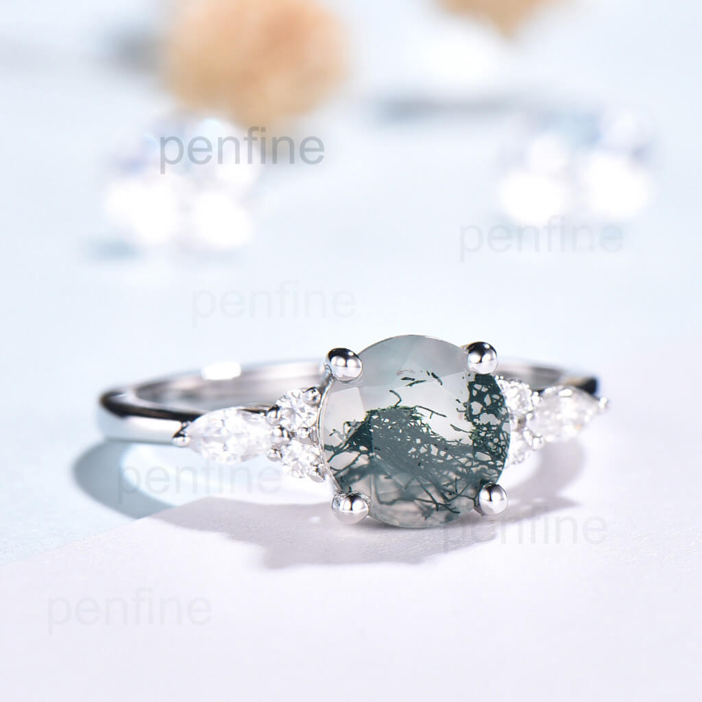 moss agate engagement ring white gold