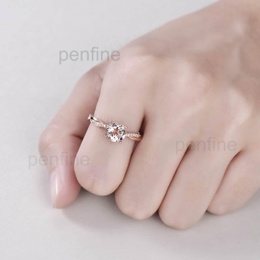 Inifinity Twisted Morganite Diamond Engagement Ring Rose Gold - PENFINE