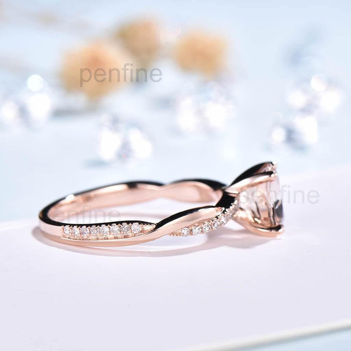 Inifinity Twisted Morganite Diamond Engagement Ring Rose Gold - PENFINE