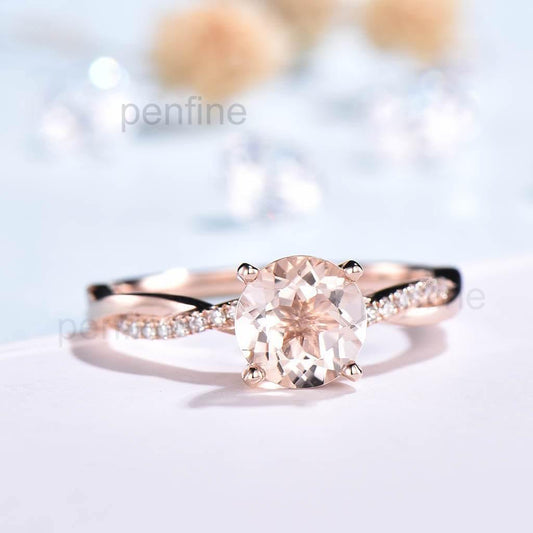 Inifinity Twisted Morganite Diamond Engagement Ring Rose Gold - PENFINE