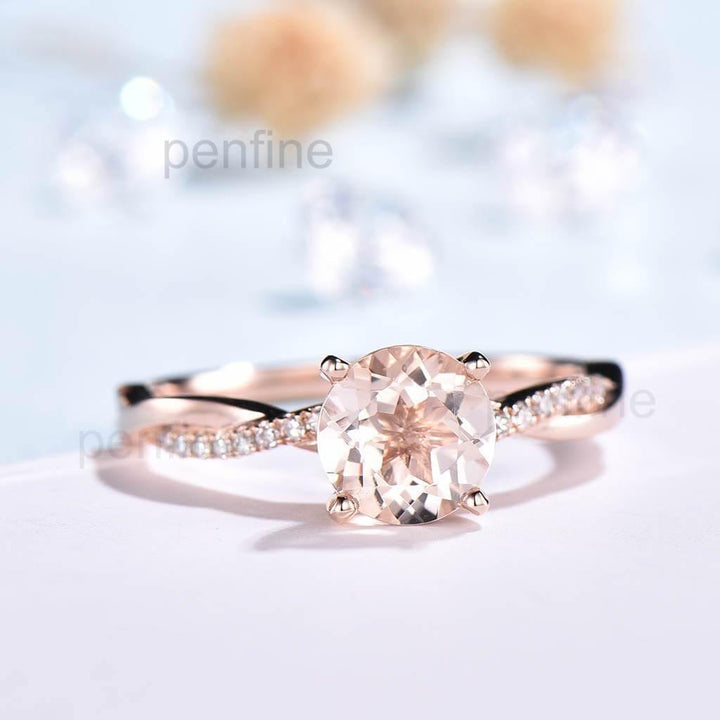 Inifinity Twisted Morganite Diamond Engagement Ring Rose Gold - PENFINE