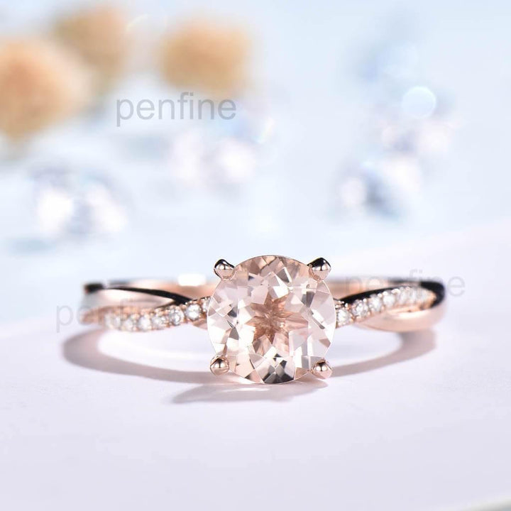 Inifinity Twisted Morganite Diamond Engagement Ring Rose Gold - PENFINE