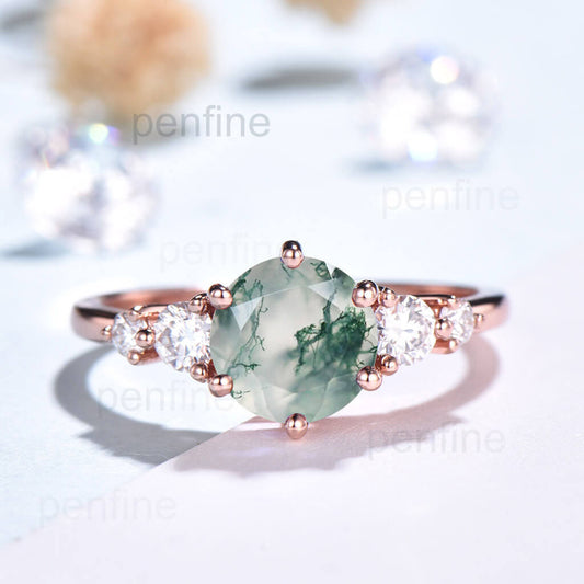 moss agate engagement ring