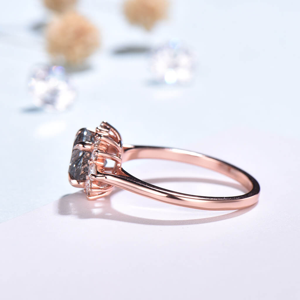 Black Rutilated Quartz engagement ring rose gold