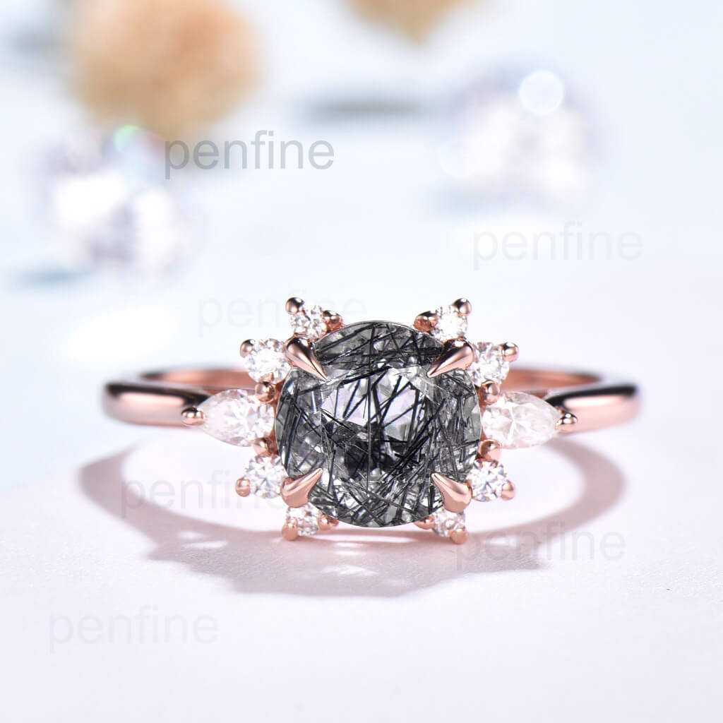 Vintage Black Rutilated Quartz engagement ring