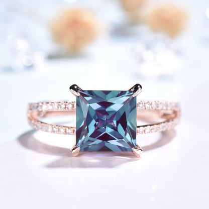 Princess Cut Alexandrite Engagement Ring 