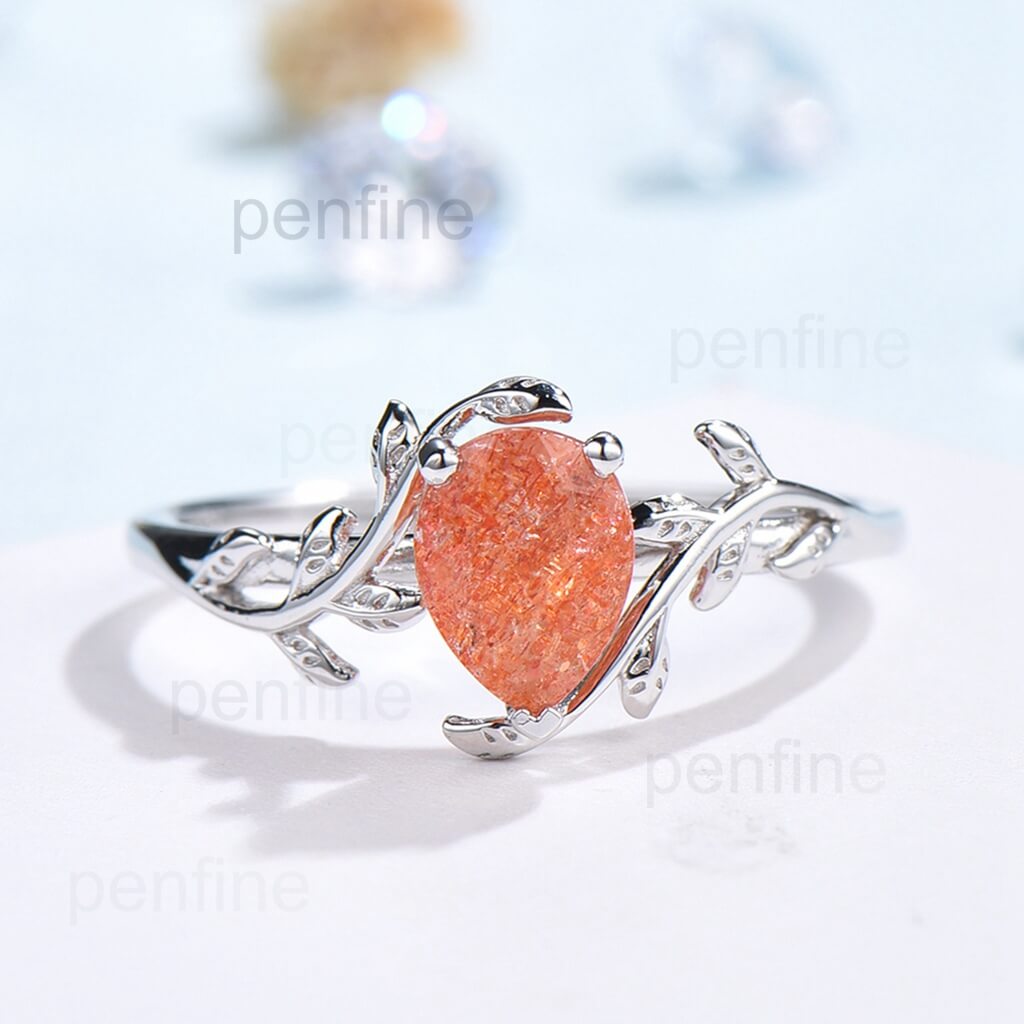 pear sunstone engagement ring