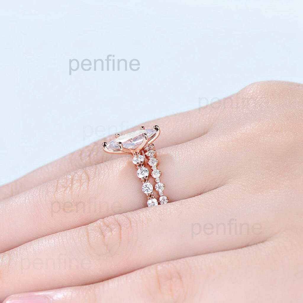 Unique 1CT moissanite ring | Minimalist moissanite engagement ring set rose gold | Marquise art deco wedding bridal Promise ring - PENFINE