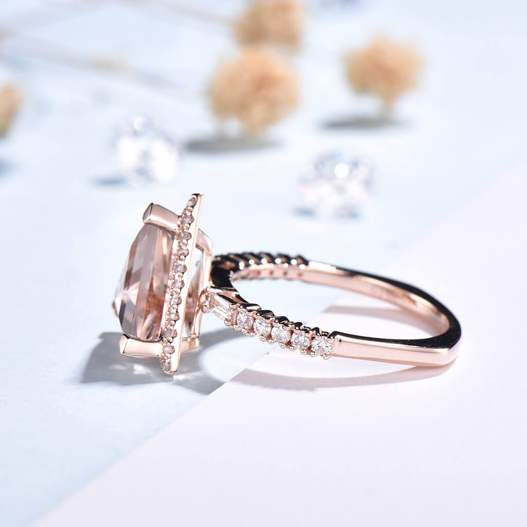9mm Trillion Cut Morganite Diamond Engagement Ring Rose Gold - PENFINE