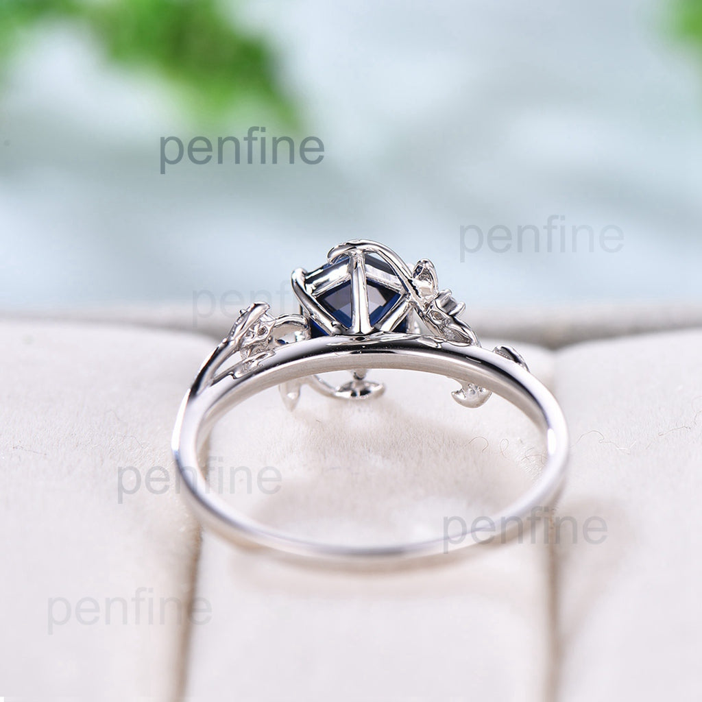 Leaf Flower Sapphire Engagement Ring Hexagon 1CT Unique Vintage Nature Inspired Sapphire Wedding Ring For Women Antique Anniversary Gift - PENFINE