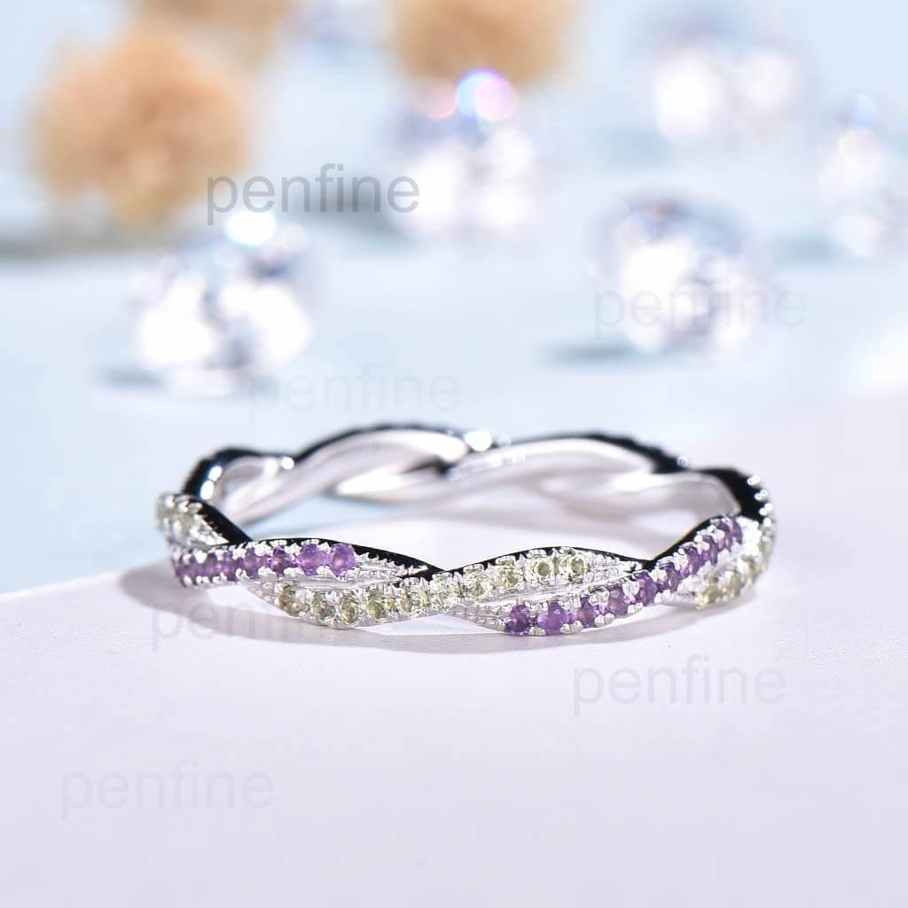 Petite Twisted Vine Infinity Amethyst Peridot Wedding Band Full Eternity - PENFINE