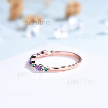 Vintage Marquise Amethyst And Emerald Women Wedding Band - PENFINE