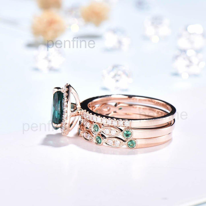 Pear shaped emerald wedding set side 2