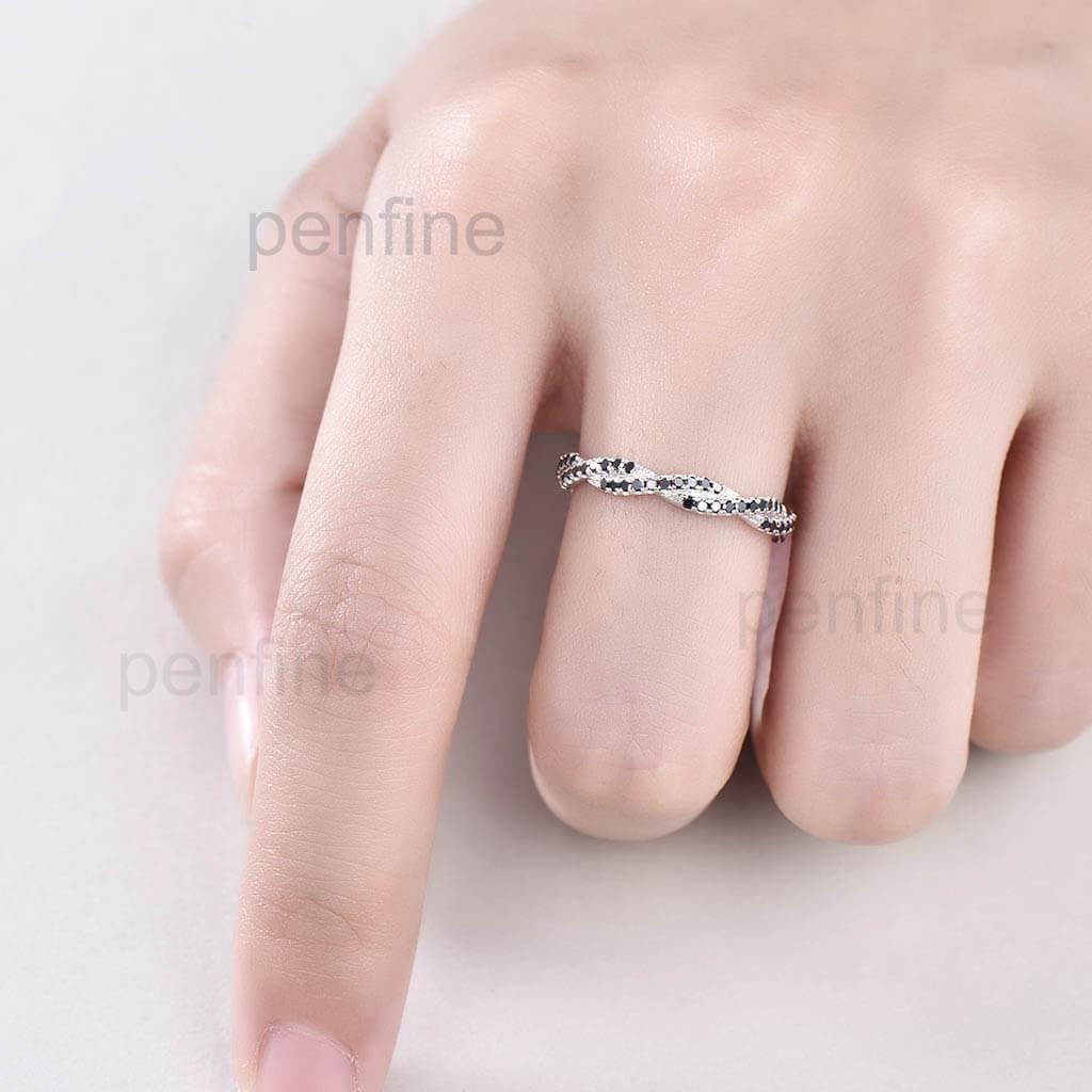 Petite Twisted Vine Infinity Black Diamond Wedding Band Full Eternity - PENFINE