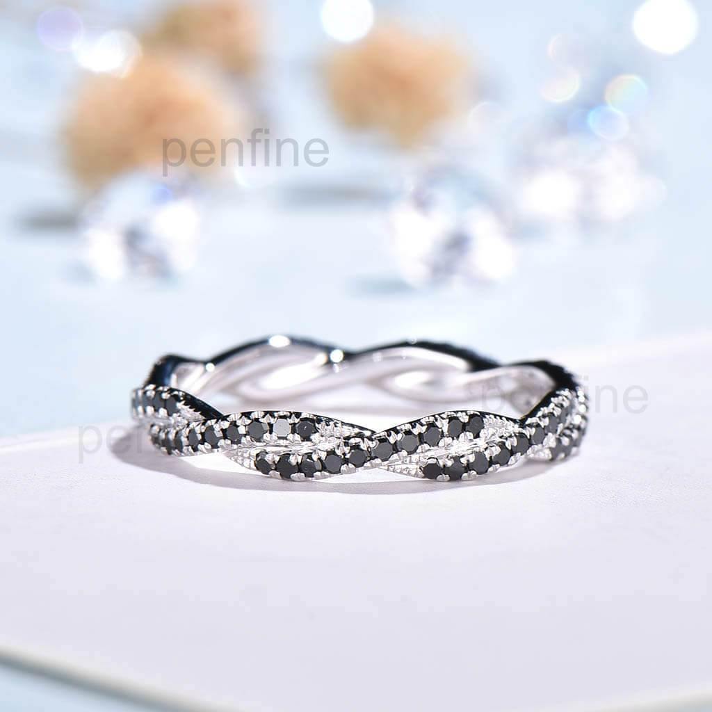 Petite Twisted Vine Infinity Black Diamond Wedding Band Full Eternity - PENFINE