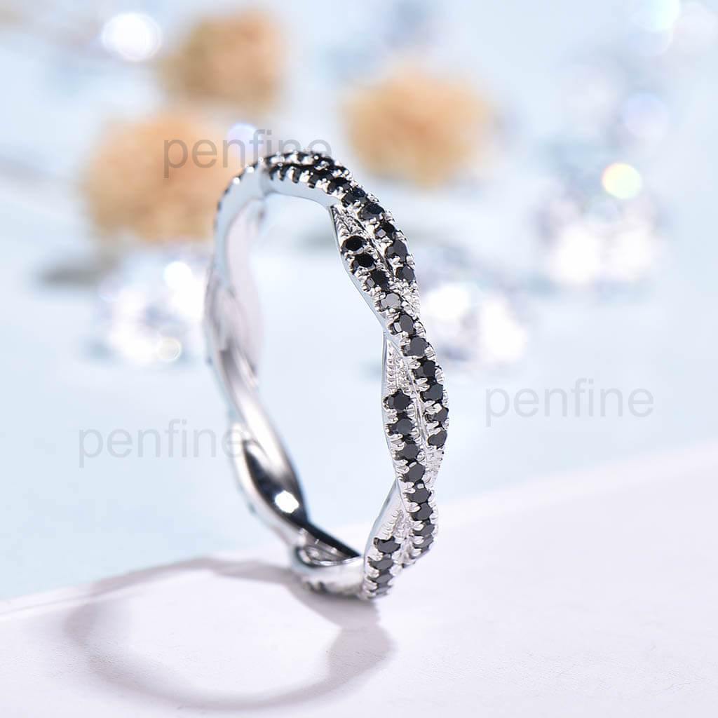 Petite Twisted Vine Infinity Black Diamond Wedding Band Full Eternity - PENFINE