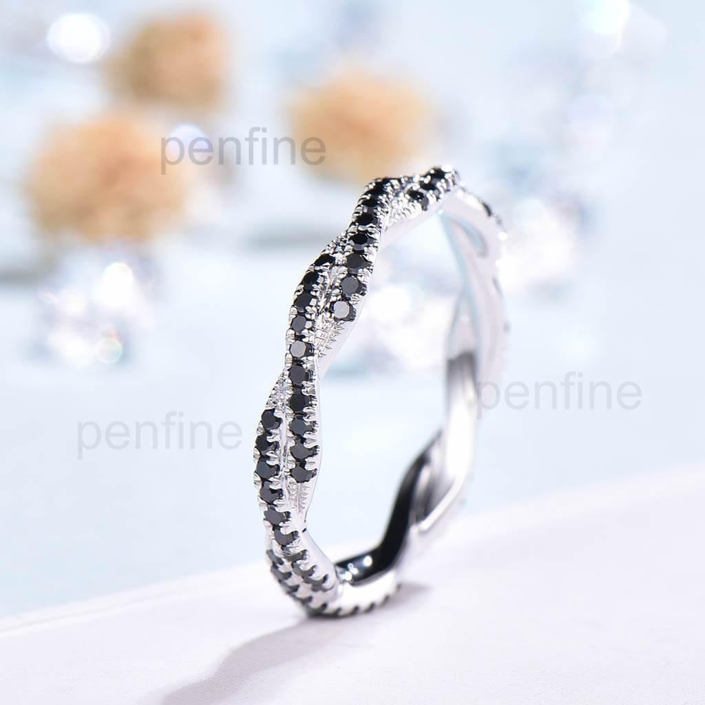 Petite Twisted Vine Infinity Black Diamond Wedding Band Full Eternity - PENFINE