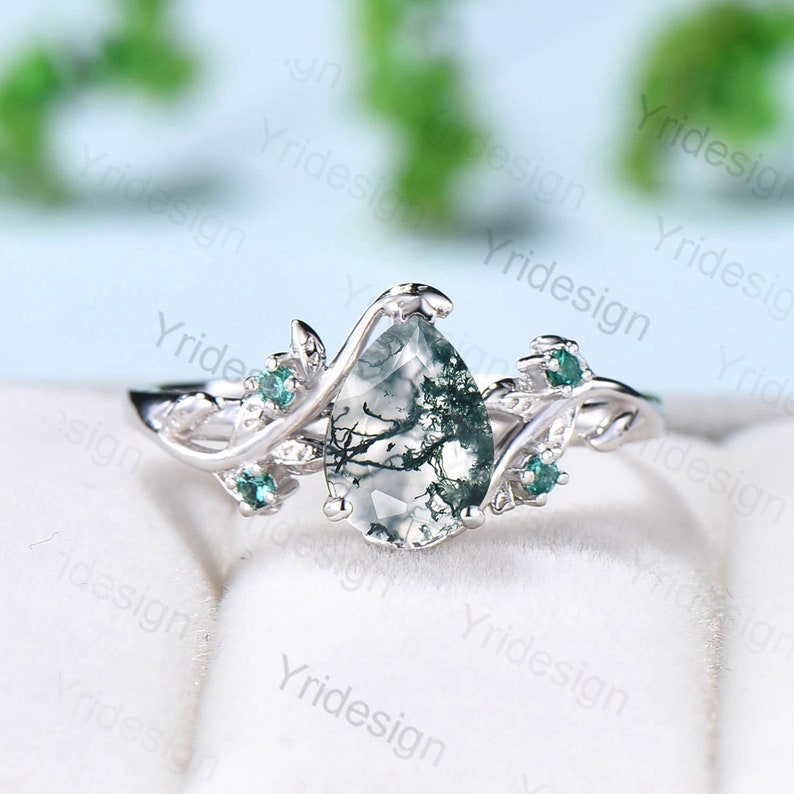 Shop Unique Nature Green Moss Agate Engagement Rings Online – Felicegals