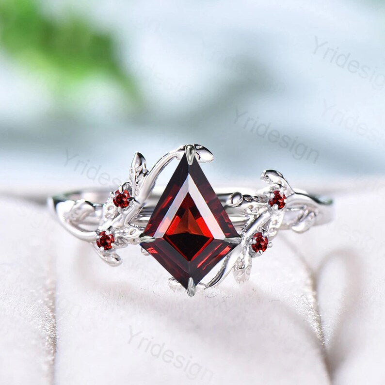 Nature Inspired natural garnet ring cluster Leaf engagement ring women unique branch wedding ring January Birthstone Jewelry Proposal Gift - PENFINE