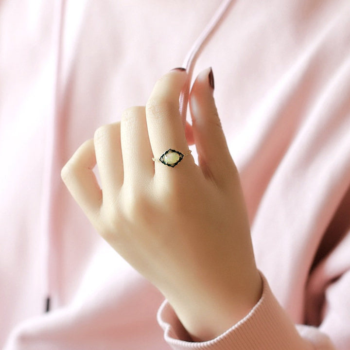 Vintage Opal Engagement Ring-Unique Opal Enamel Wedding Ring Yellow Gold-Marquise Milgrain Wedding Band Antique Anniversary Gift Women Set - PENFINE