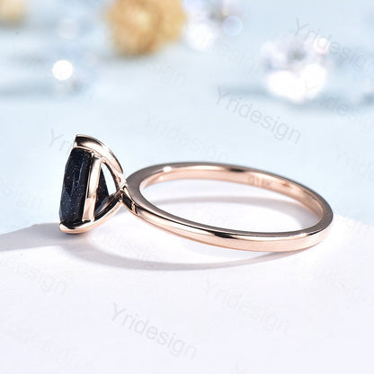 Solitaire Blue Sandstone Ring Dainty Pear Galaxy Engagement Ring Classic Galaxy Star Blue Ring Rose Gold For Women Simple Dainty bridal - PENFINE