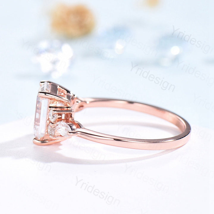 Emerald Cut Wedding Ring Moissanite Engagement Ring Rose Gold   Cluster Marquise Diamond Promise Bridal Ring Anniversary Gift for Women Wife - PENFINE