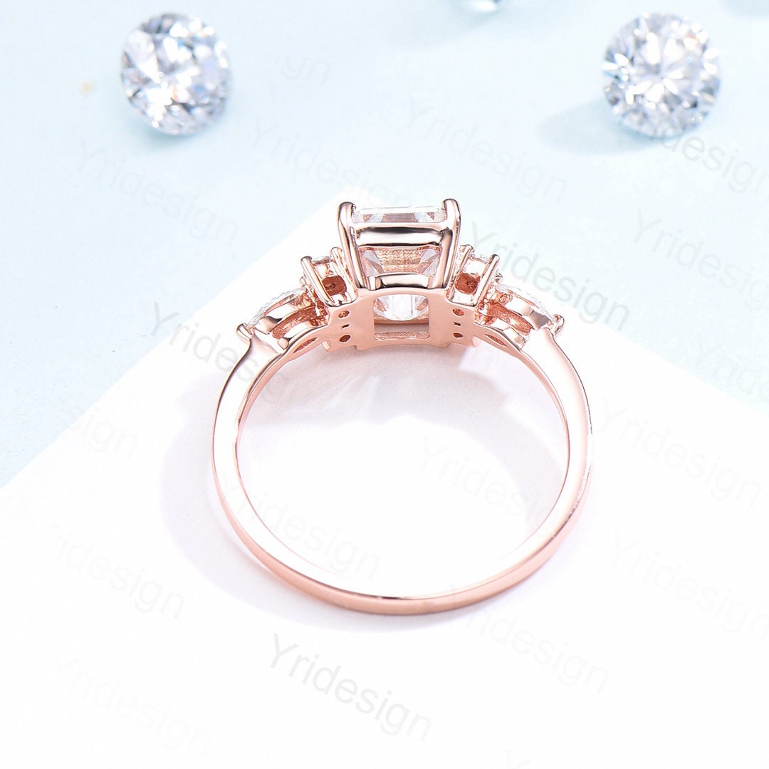 Emerald Cut Wedding Ring Moissanite Engagement Ring Rose Gold   Cluster Marquise Diamond Promise Bridal Ring Anniversary Gift for Women Wife - PENFINE